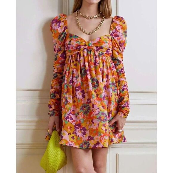 NWT. Zimmermann Floral printed Mini Dress AU 1 / US 6 pink yellow
